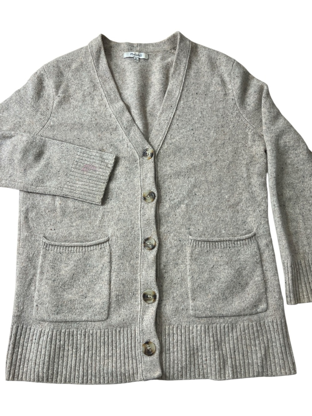 MADEWELL Women Speckled Brown Maysfield Cardigan Grandpa Sweater Merino Wool XS
